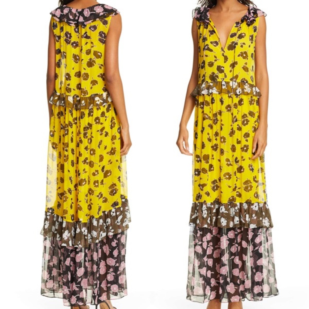 Diane Von Furstenberg SILK Maxi Dress Rose Showers